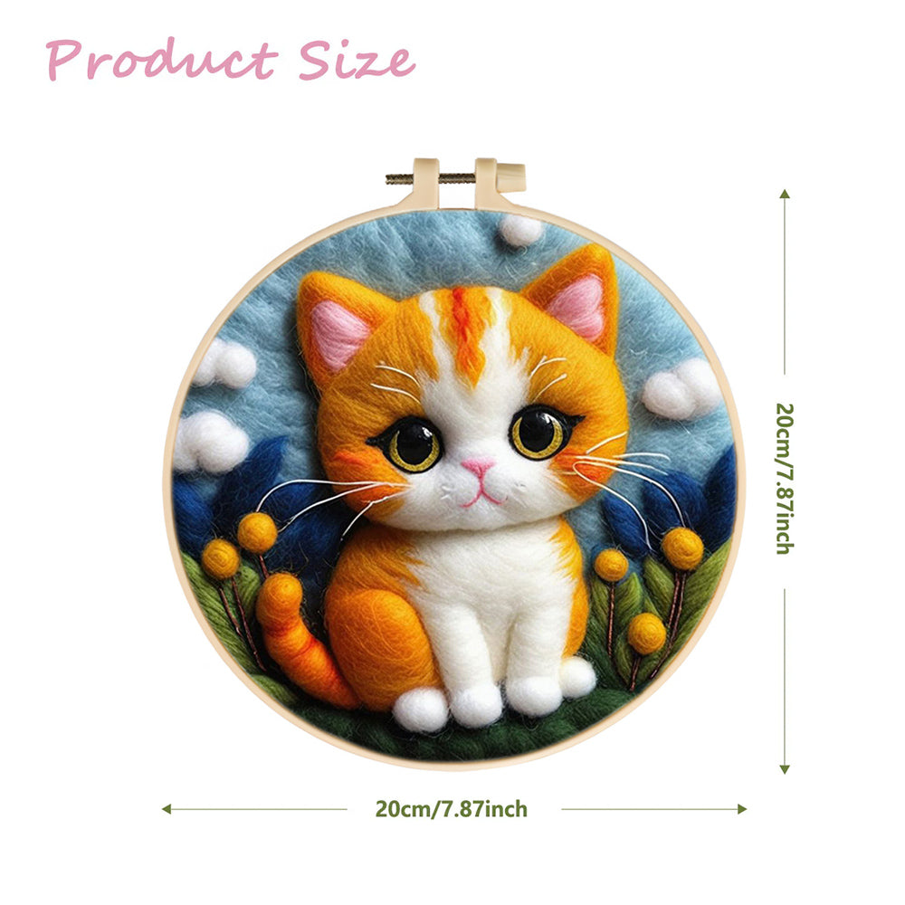 Fluffy Orange Cat with Flowers Wool Needle Felting Painting Kit