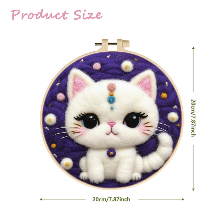 Cute Cat with Colorful Dots Wool Needle Felting Painting Kit