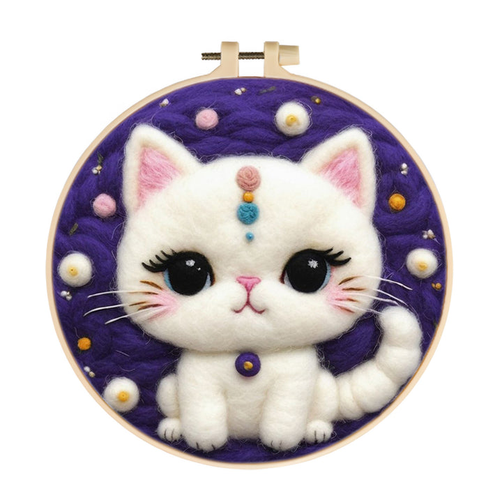 Cute Cat with Colorful Dots Wool Needle Felting Painting Kit