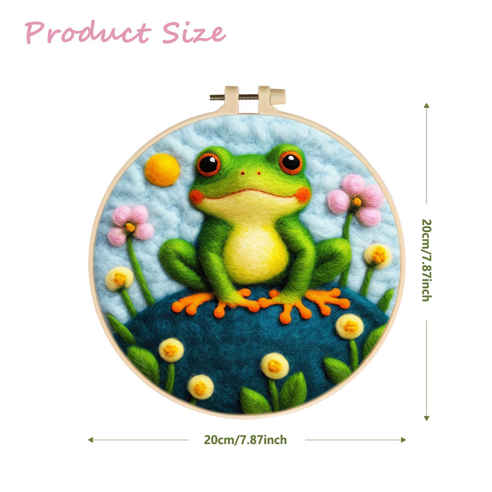 Smiling Frog among Flowers Wool Needle Felting Painting Kit