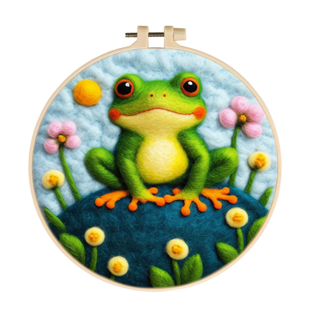 Smiling Frog among Flowers Wool Needle Felting Painting Kit