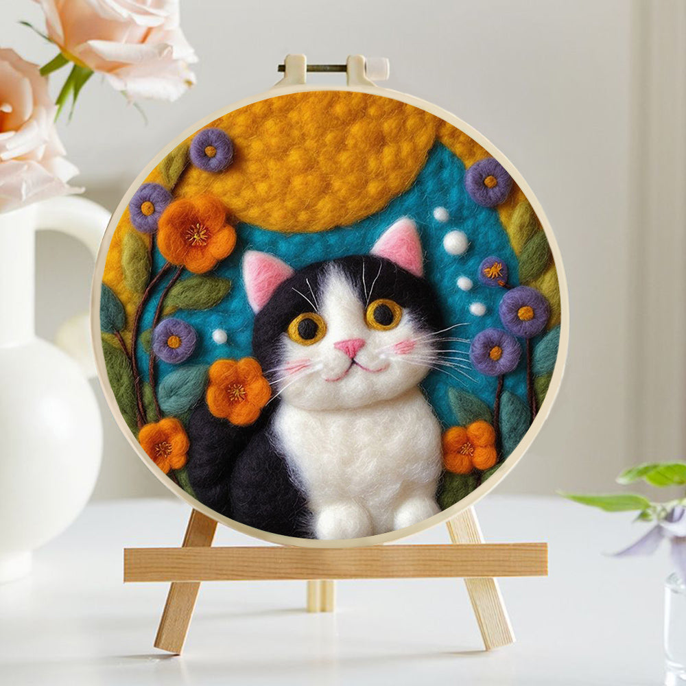 Kitten Stands in Sunny Flower Garden Wool Needle Felting Painting Kit