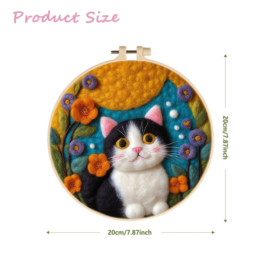 Kitten Stands in Sunny Flower Garden Wool Needle Felting Painting Kit