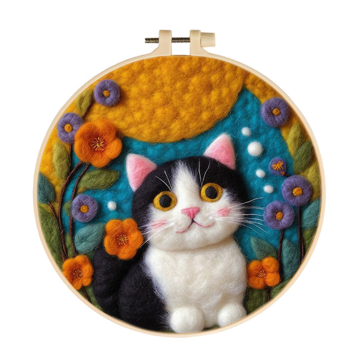 Kitten Stands in Sunny Flower Garden Wool Needle Felting Painting Kit