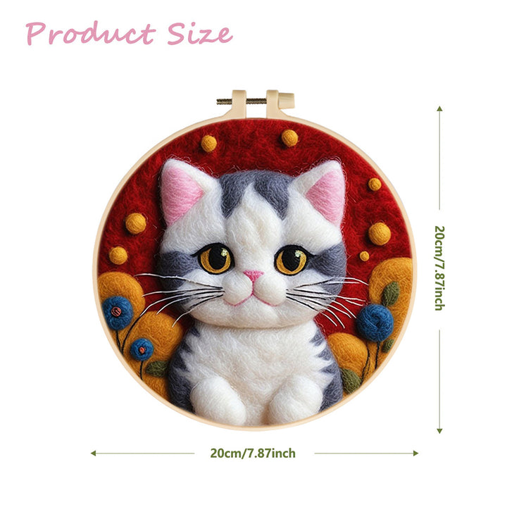 Cat Smiles Surrounded by Bright Blooms Wool Needle Felting Painting Kit