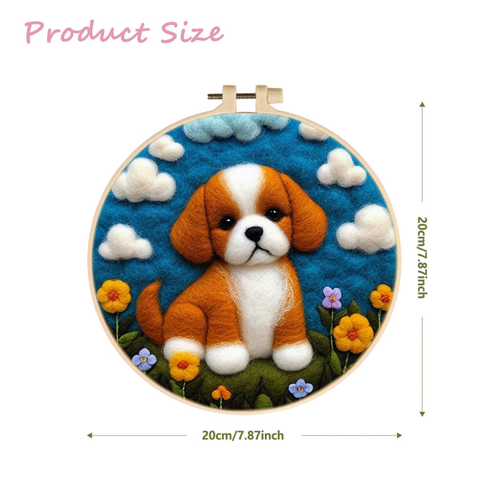 Dog Sitting in Flower Field Wool Needle Felting Painting Kit