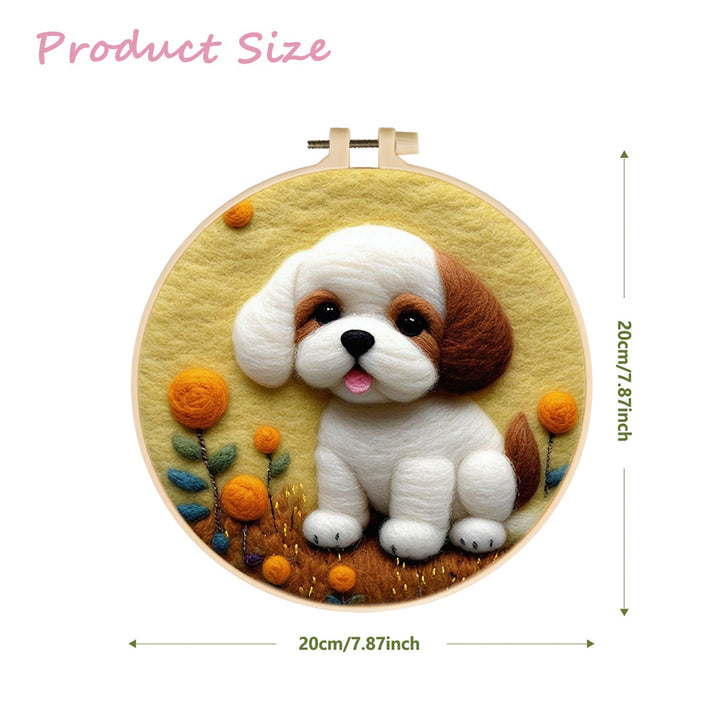 Small Dog Smiling in Yellow Field Wool Needle Felting Painting Kit