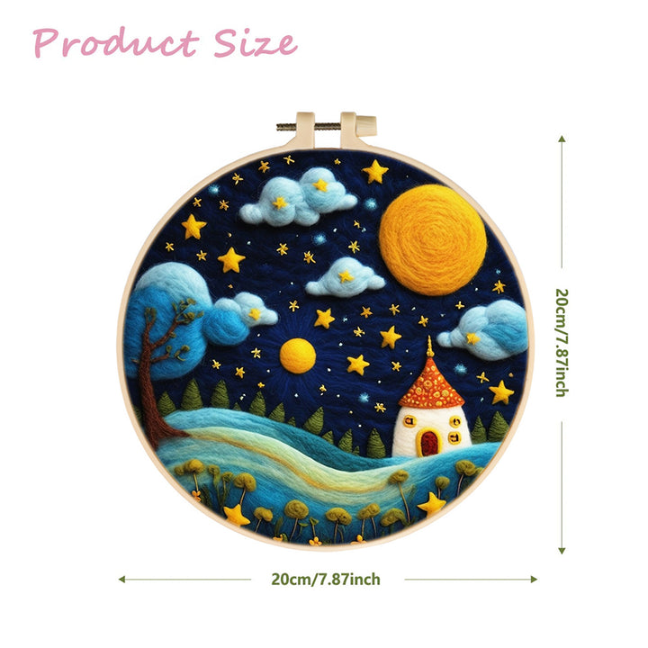 Small House under the Starry Sky Wool Needle Felting Painting Kit