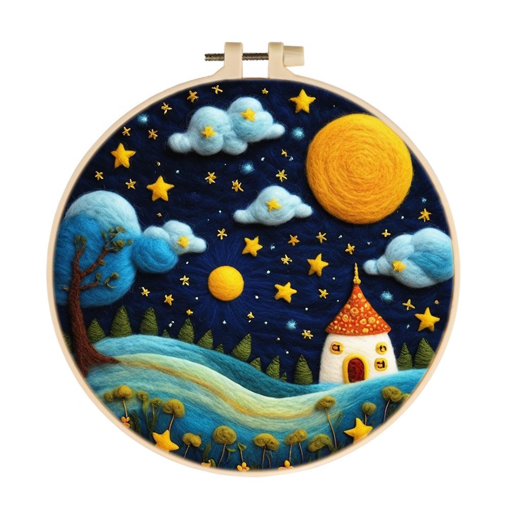 Small House under the Starry Sky Wool Needle Felting Painting Kit