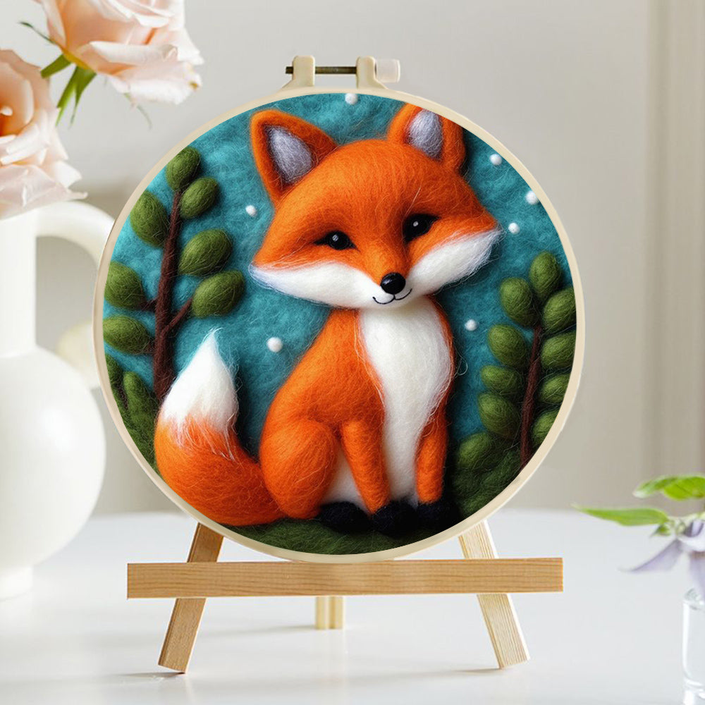 Fox with White Belly and Orange Fur Wool Needle Felting Painting Kit