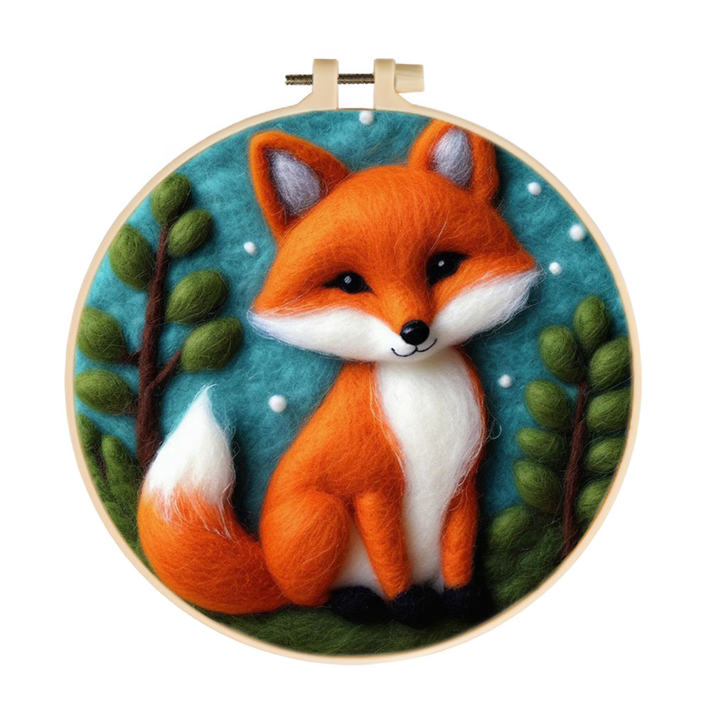 Fox with White Belly and Orange Fur Wool Needle Felting Painting Kit