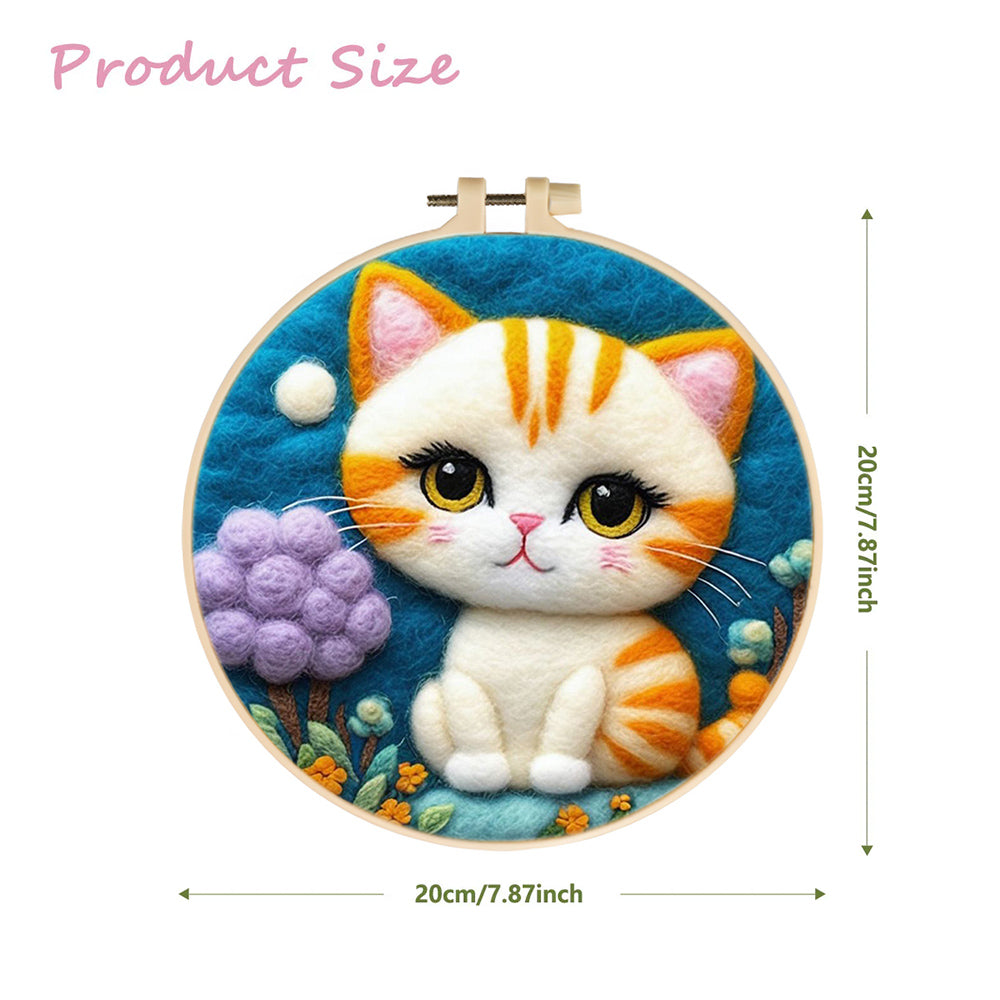 Cat with Orange Stripes Among Flowers Wool Needle Felting Painting Kit