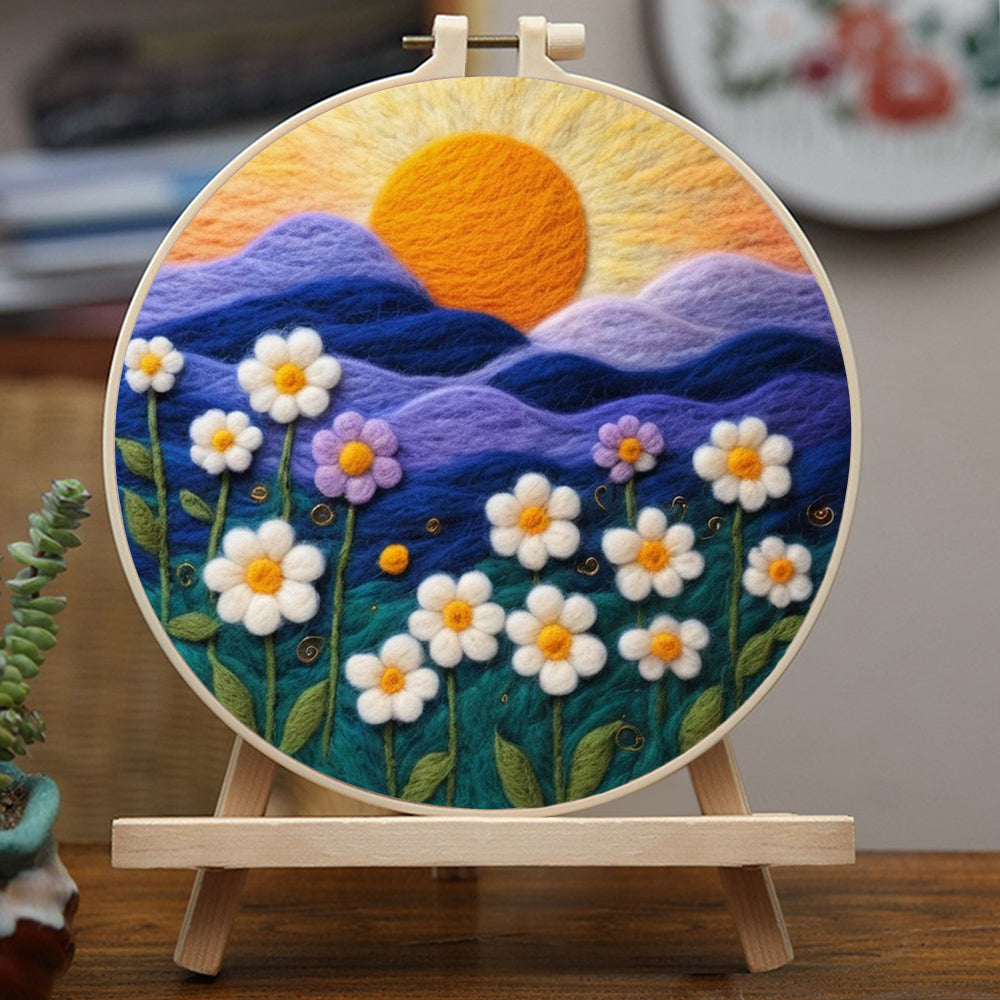 Sunset Glow Over the Flowered Hills Wool Needle Felting Painting Kit