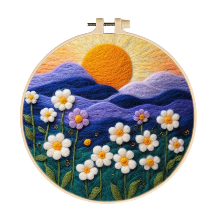 Sunset Glow Over the Flowered Hills Wool Needle Felting Painting Kit
