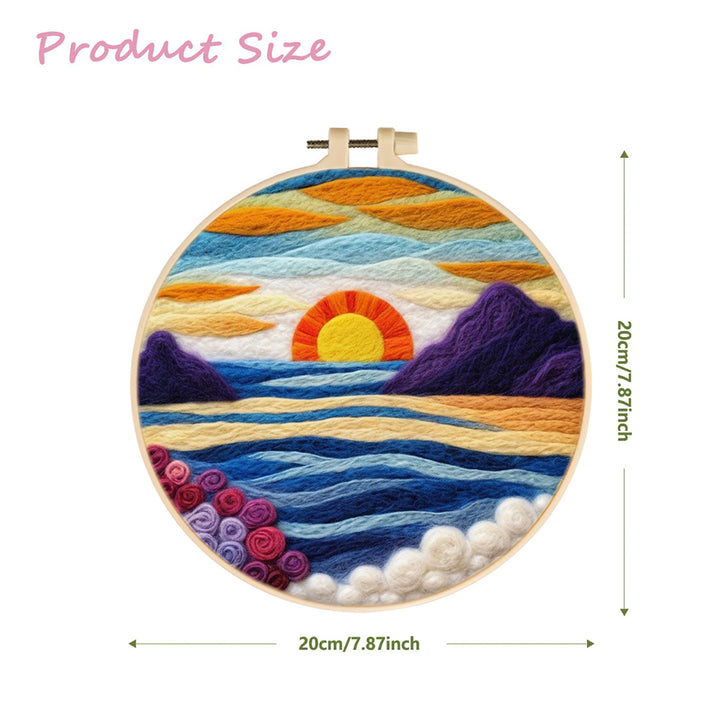 Sunset Over the Ocean and Peaks Wool Needle Felting Painting Kit