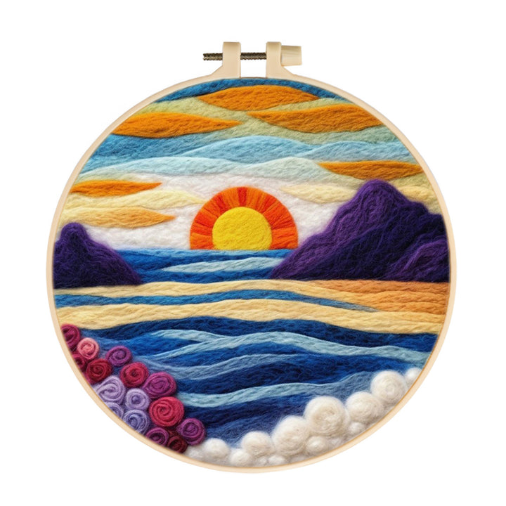 Sunset Over the Ocean and Peaks Wool Needle Felting Painting Kit