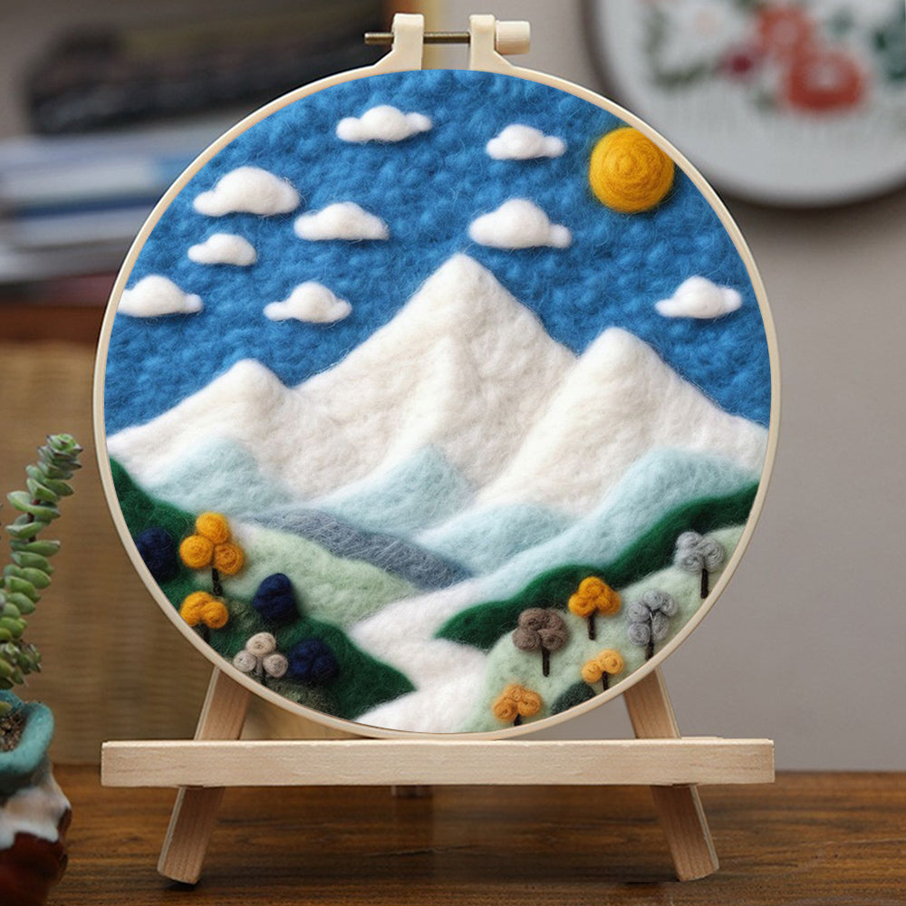 Snowy Peaks Beneath a Clear Sky Wool Needle Felting Painting Kit