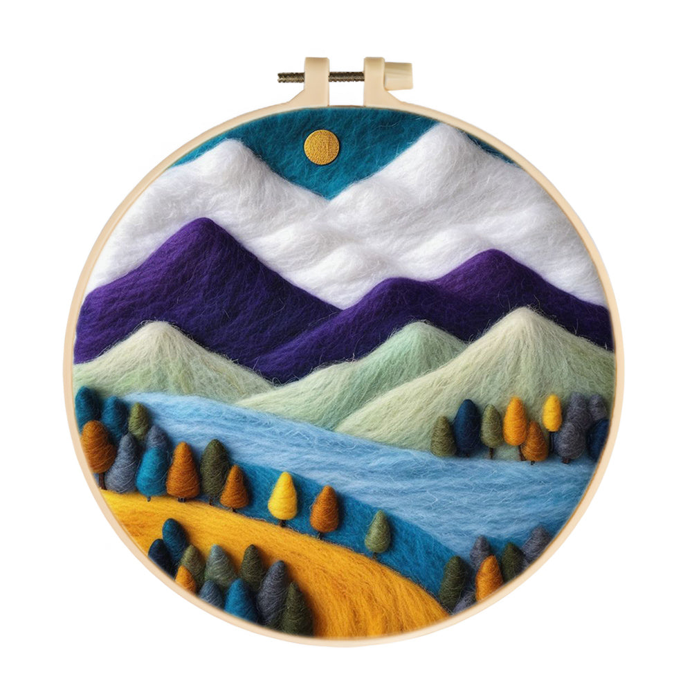 Flowing River Between Majestic Mountains Wool Needle Felting Painting Kit