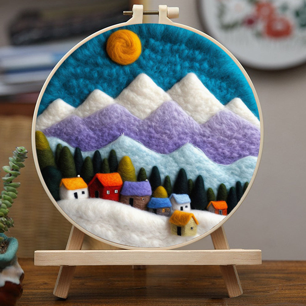 Charming Village Beneath Snowy Peaks Wool Needle Felting Painting Kit