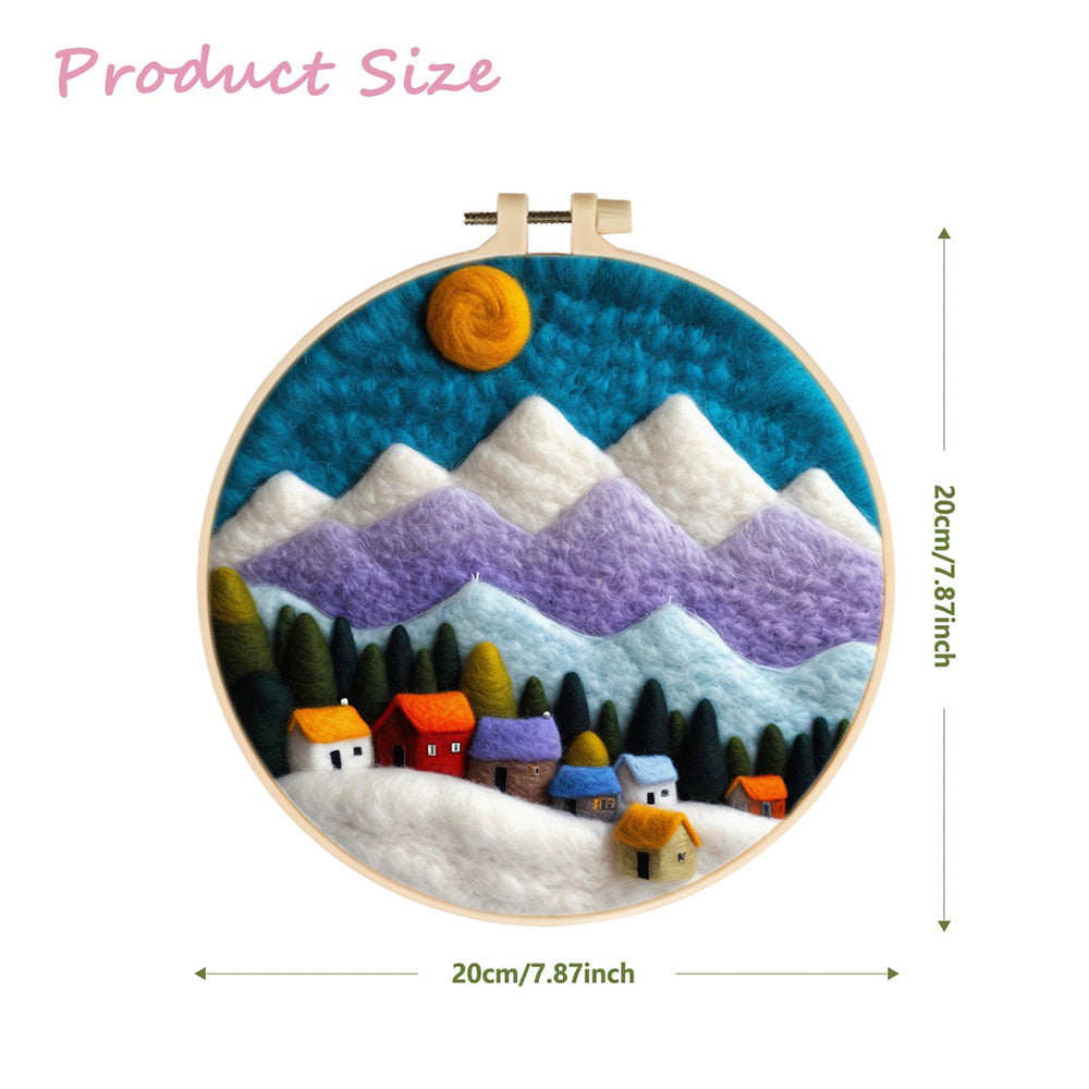 Charming Village Beneath Snowy Peaks Wool Needle Felting Painting Kit