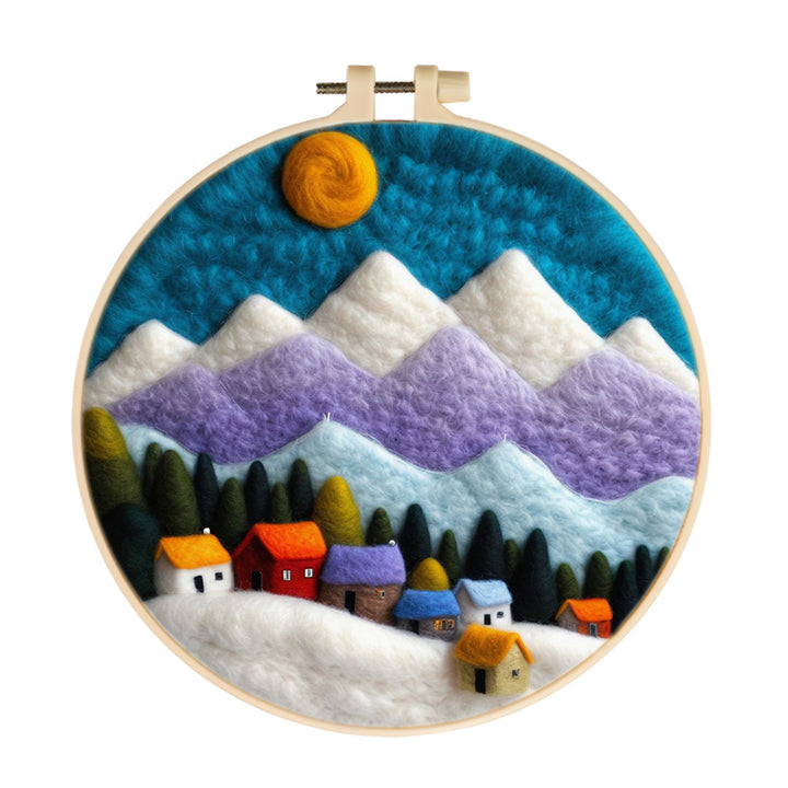 Charming Village Beneath Snowy Peaks Wool Needle Felting Painting Kit