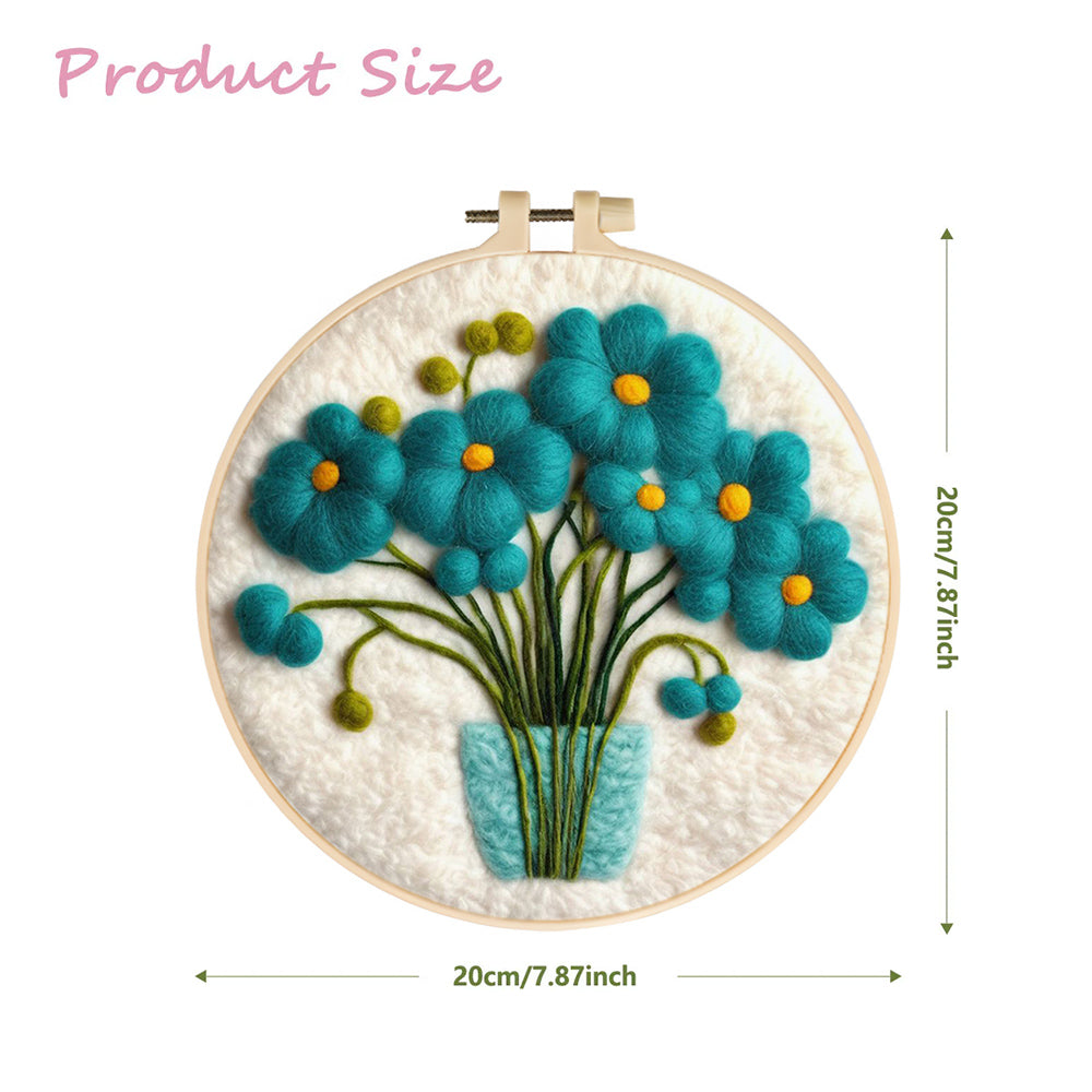 Vibrant Blue Flowers in Vase Wool Needle Felting Painting Kit