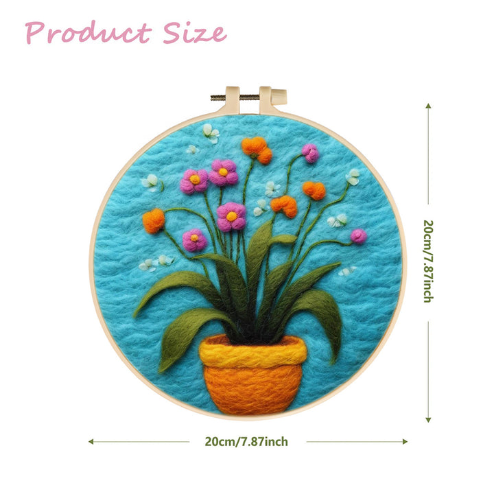 Vibrant Flowers with Green Leaves Wool Needle Felting Painting Kit