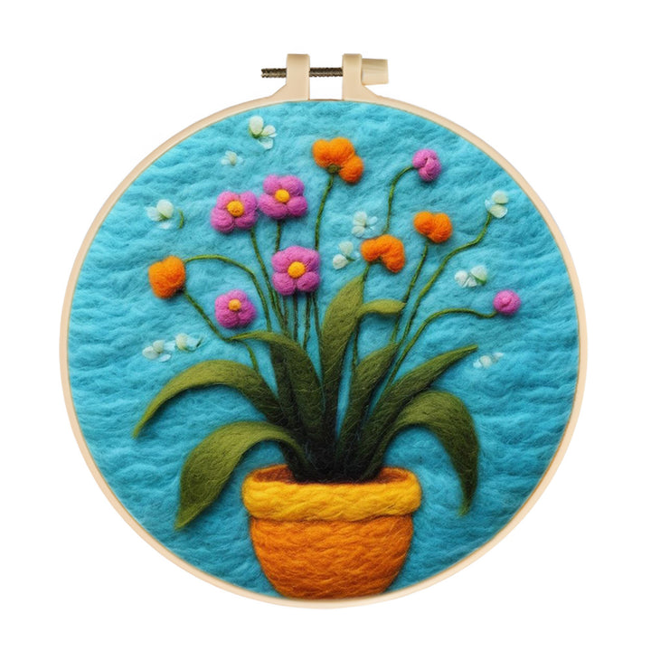 Vibrant Flowers with Green Leaves Wool Needle Felting Painting Kit