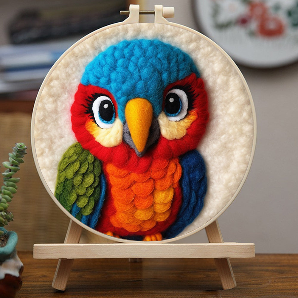 Colorful Parrot Gazing Forward Wool Needle Felting Painting Kit