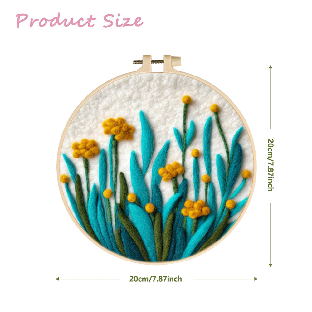 Bright Yellow Flowers with Blue Stems Wool Needle Felting Painting Kit