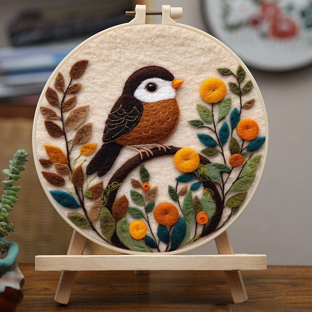 Bird on Branch with Yellow Flowers Wool Needle Felting Painting Kit