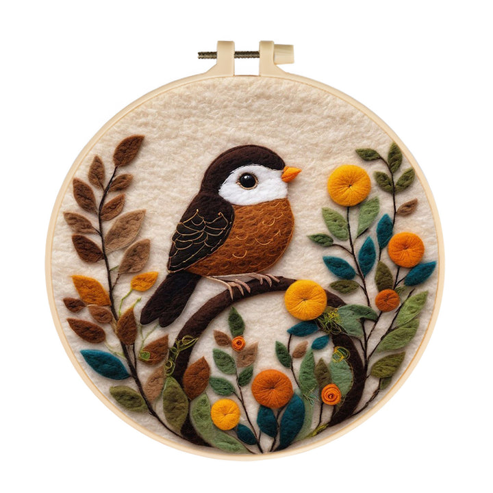 Bird on Branch with Yellow Flowers Wool Needle Felting Painting Kit