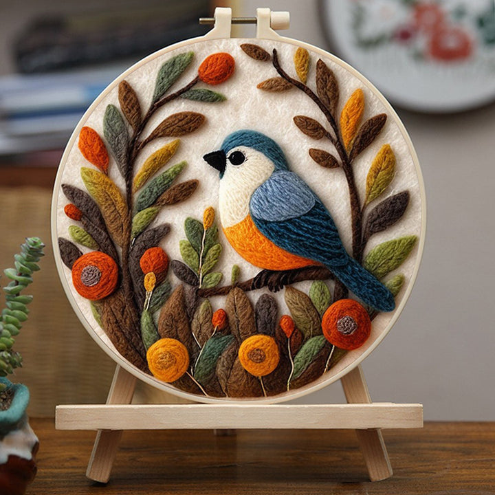 Blue Bird Among Autumn Leaves Wool Needle Felting Painting Kit