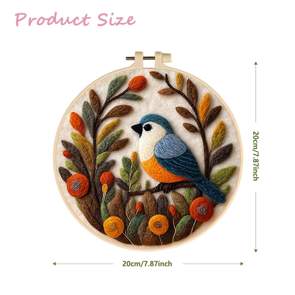 Blue Bird Among Autumn Leaves Wool Needle Felting Painting Kit