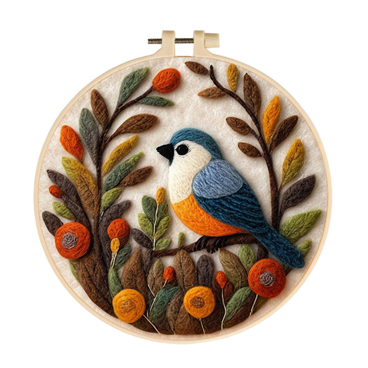 Blue Bird Among Autumn Leaves Wool Needle Felting Painting Kit