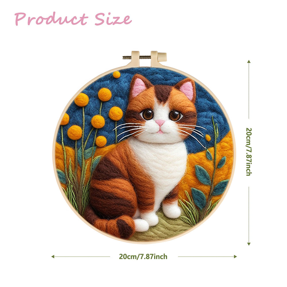 Cat with Big Eyes in Yellow Garden Wool Needle Felting Painting Kit