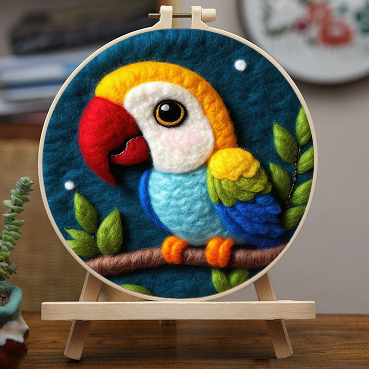 Colorful Parrot Perched on Branch Wool Needle Felting Painting Kit