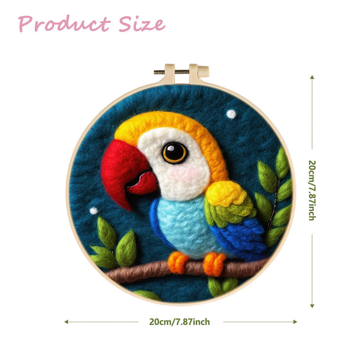 Colorful Parrot Perched on Branch Wool Needle Felting Painting Kit