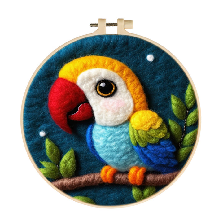 Colorful Parrot Perched on Branch Wool Needle Felting Painting Kit