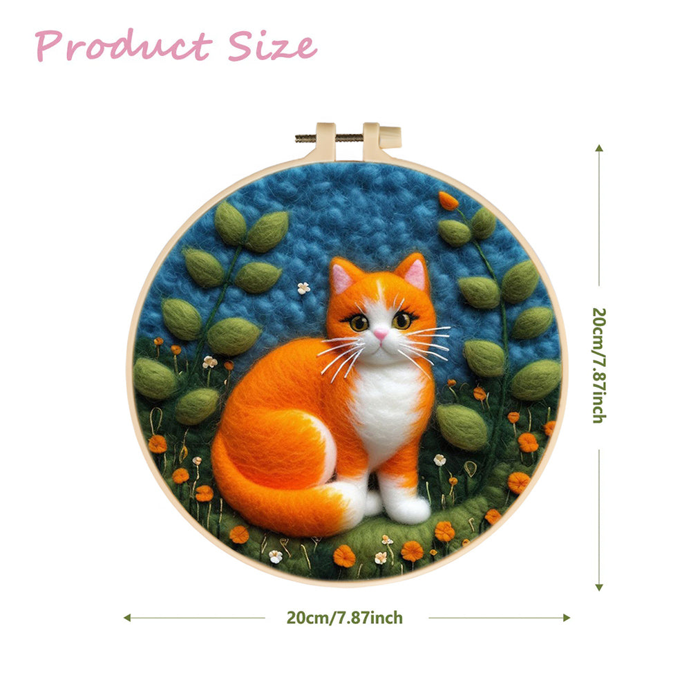 Cute Orange Cat Among Greenery Wool Needle Felting Painting Kit