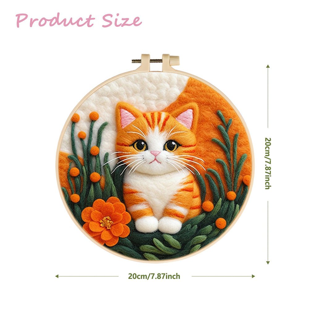 Orange Cat in Floral Setting Wool Needle Felting Painting Kit