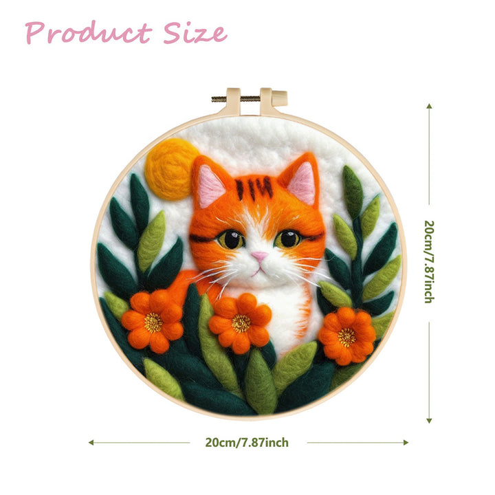 Curious Cat in Flowering Greenery Wool Needle Felting Painting Kit