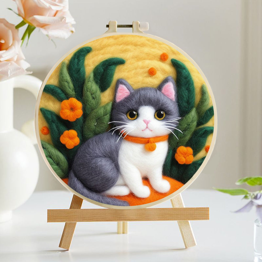 Big Eyes and Orange Flowers Wool Needle Felting Painting Kit