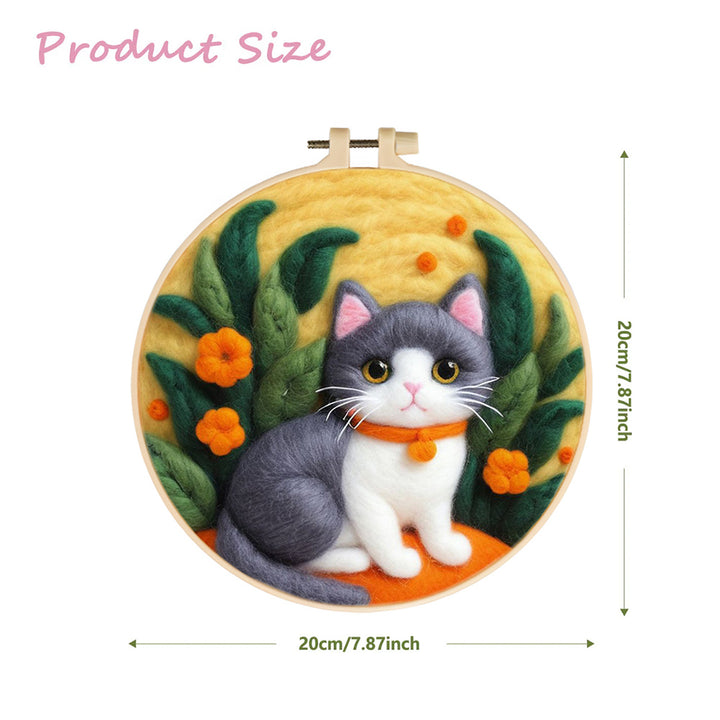 Big Eyes and Orange Flowers Wool Needle Felting Painting Kit