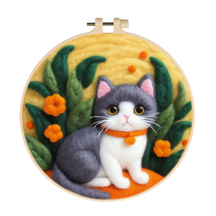 Big Eyes and Orange Flowers Wool Needle Felting Painting Kit