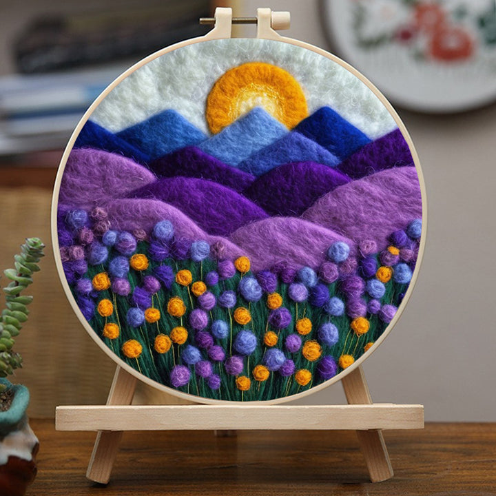 Sunrise Over Purple Rolling Hills Wool Needle Felting Painting Kit