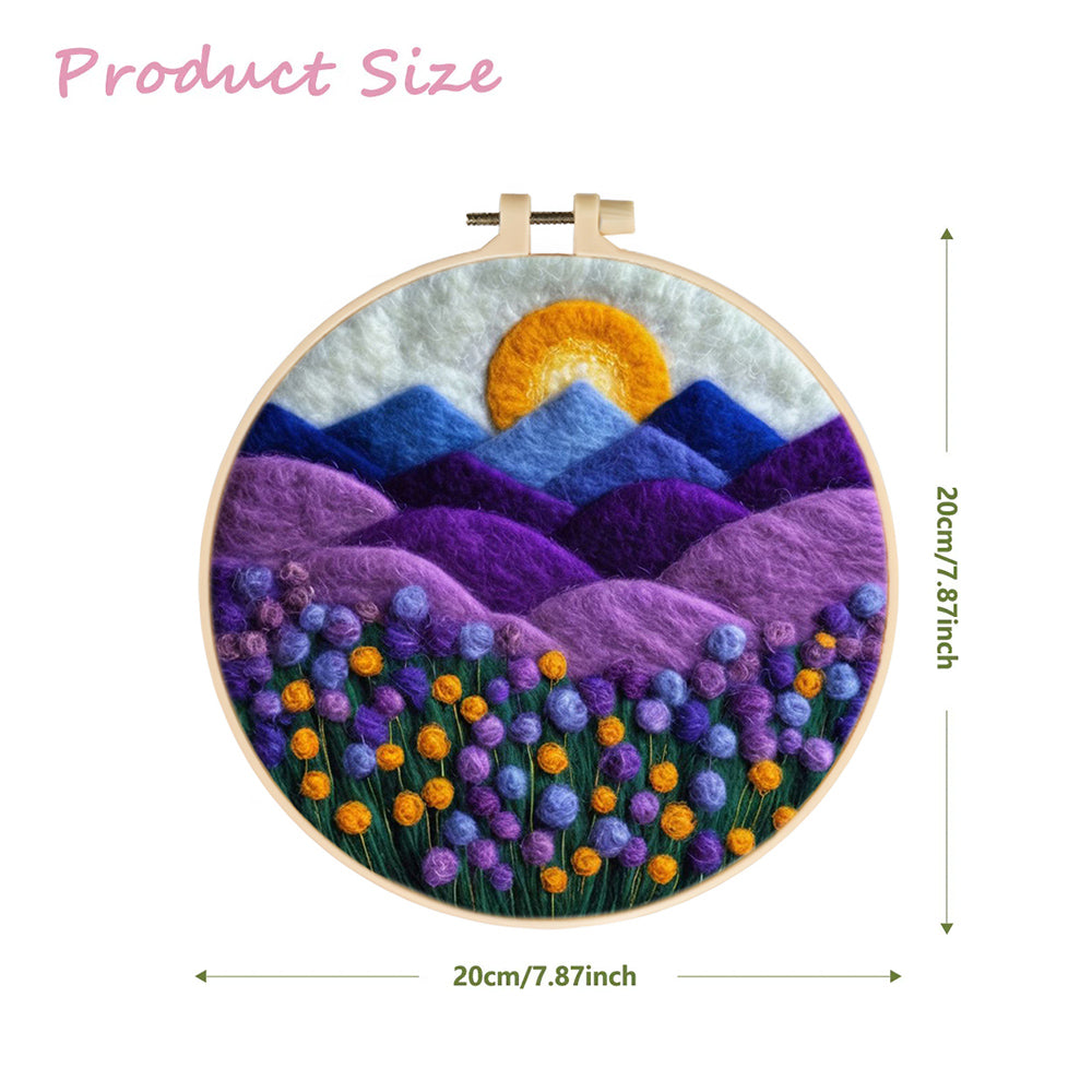 Sunrise Over Purple Rolling Hills Wool Needle Felting Painting Kit