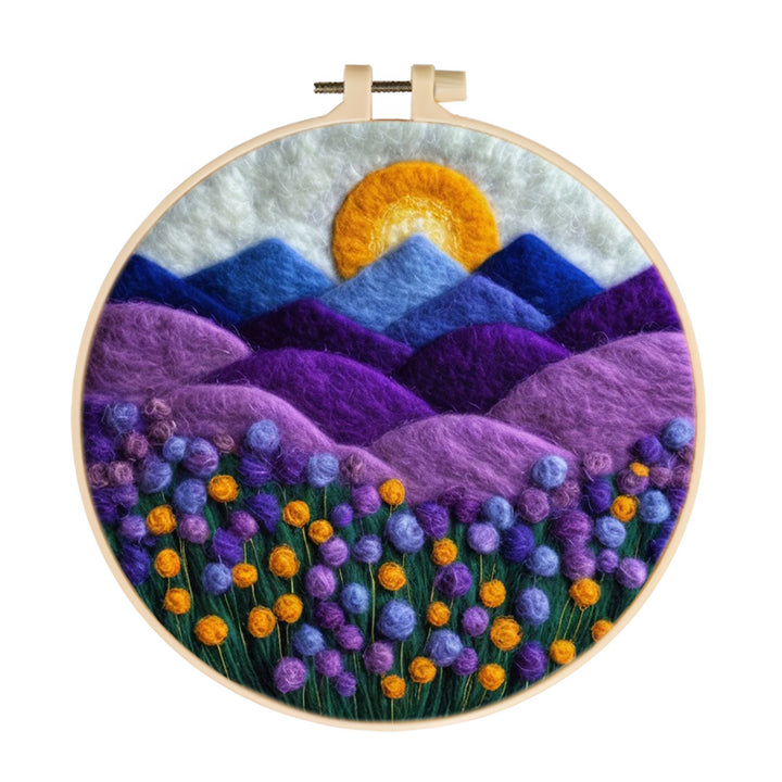 Sunrise Over Purple Rolling Hills Wool Needle Felting Painting Kit