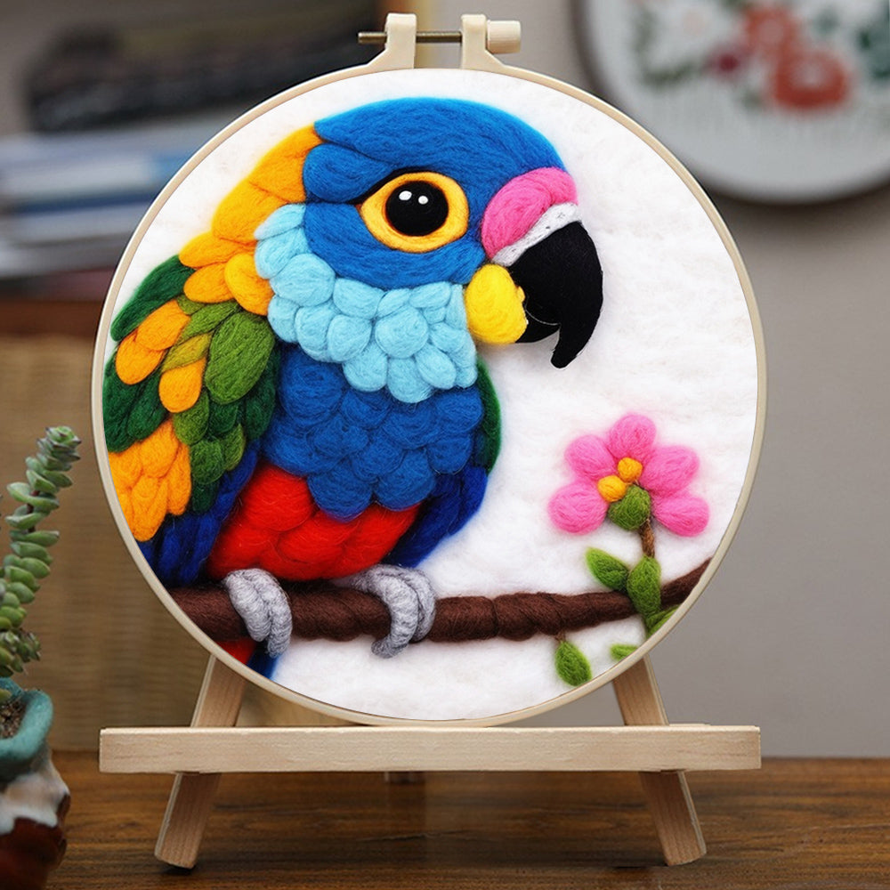 Parrot with Colorful Feathers and Flower Wool Needle Felting Painting Kit
