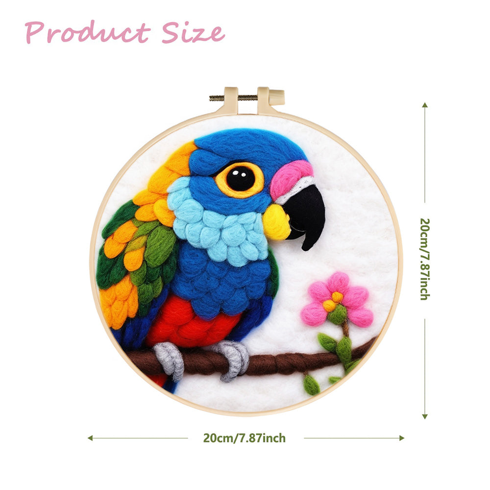 Parrot with Colorful Feathers and Flower Wool Needle Felting Painting Kit